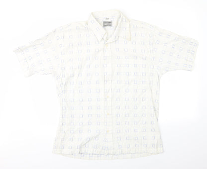 Mens UK Size L Petroleum White  Button-Up Short Sleeve Casual Shirt