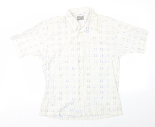 Mens UK Size L Petroleum White  Button-Up Short Sleeve Casual Shirt