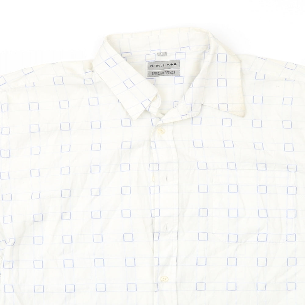 Mens UK Size L Petroleum White  Button-Up Short Sleeve Casual Shirt
