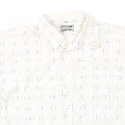Mens UK Size L Petroleum White  Button-Up Short Sleeve Casual Shirt