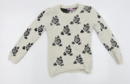 F&F Girls Ivory Floral  Pullover Jumper Size 9-10 Years