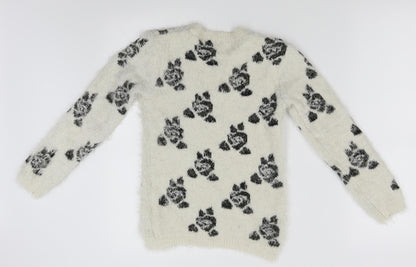 F&F Girls Ivory Floral  Pullover Jumper Size 9-10 Years