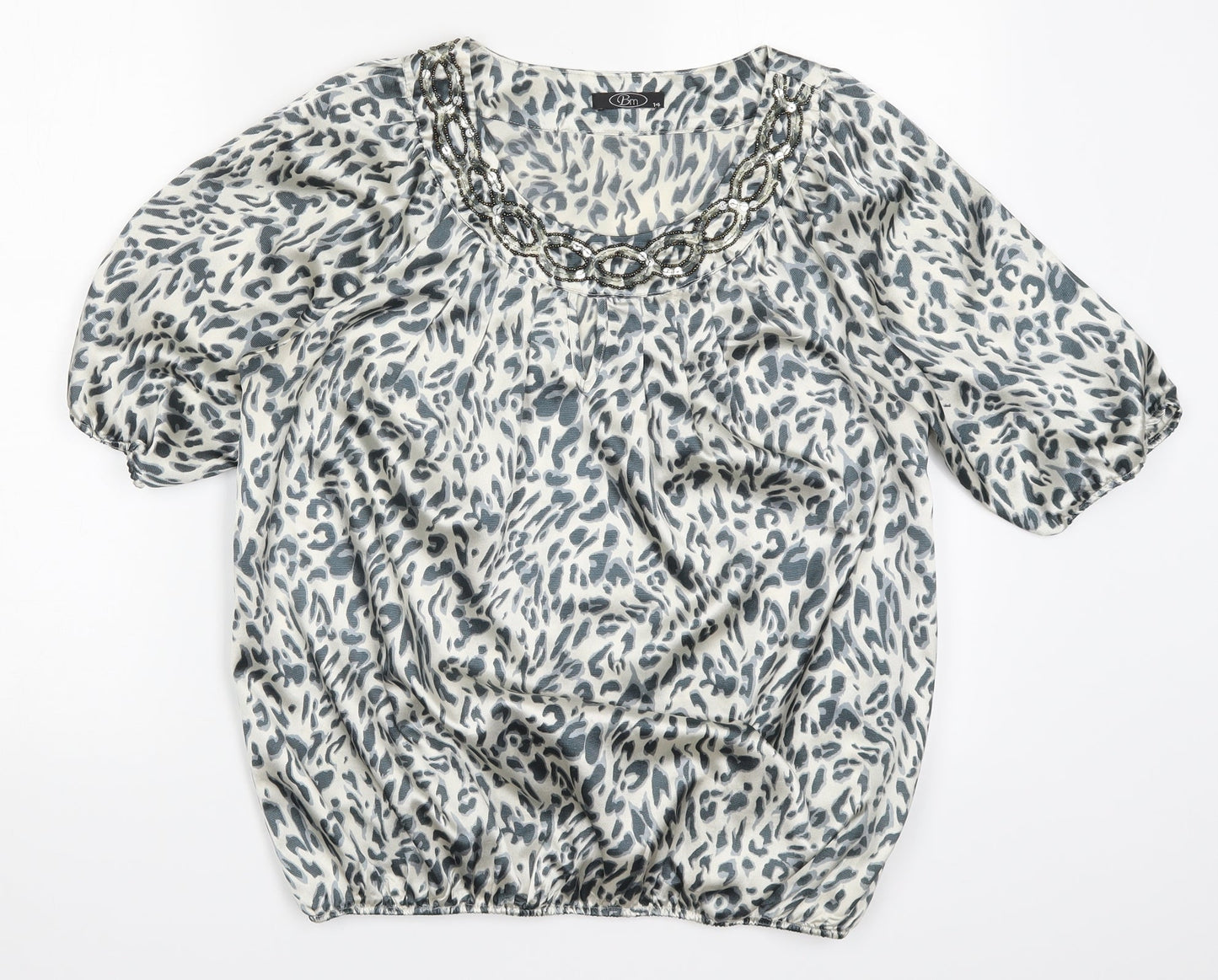 Bonmarché Womens Grey Animal Print  Basic Blouse Size 14