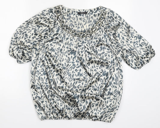 Bonmarché Womens Grey Animal Print  Basic Blouse Size 14