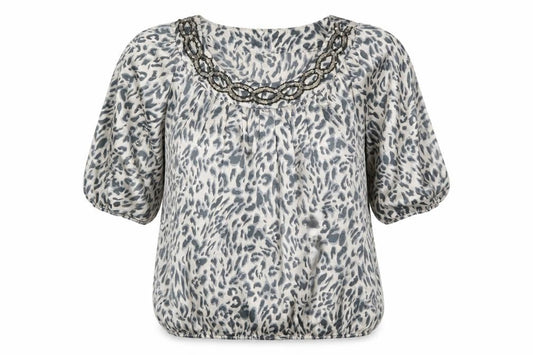Bonmarché Womens Grey Animal Print Basic Blouse Size 14