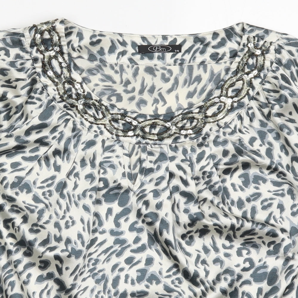 Bonmarché Womens Grey Animal Print  Basic Blouse Size 14