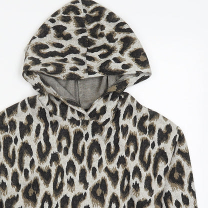 Matalan Girls Brown Animal Print  Pullover Hoodie Size 9 Years