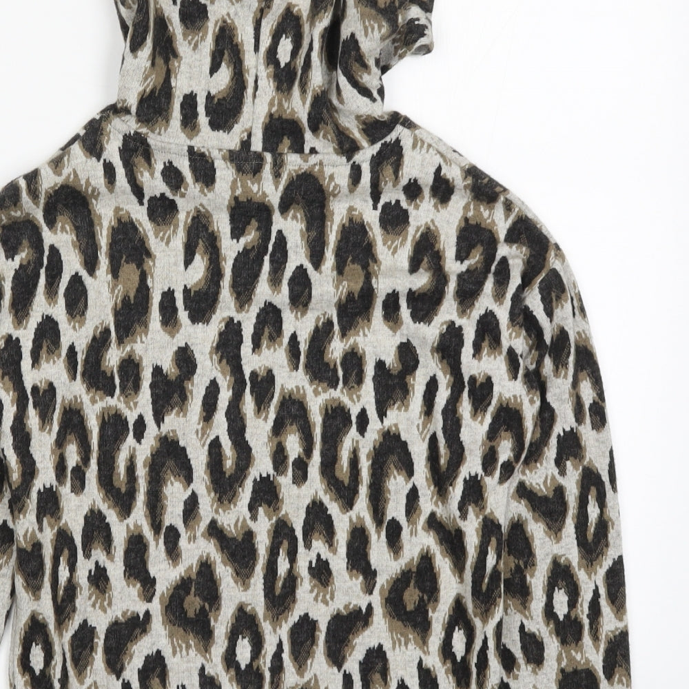 Matalan Girls Brown Animal Print  Pullover Hoodie Size 9 Years