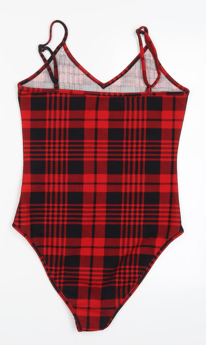 SheIn Womens Red Check  Bodysuit One-Piece Size M