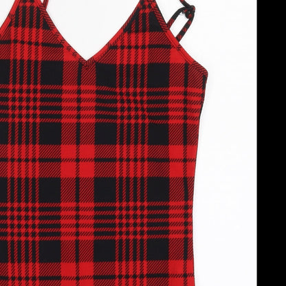 SheIn Womens Red Check  Bodysuit One-Piece Size M