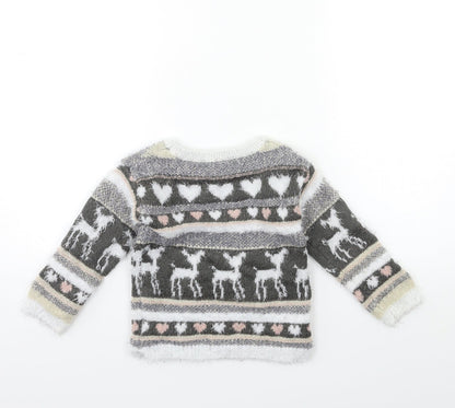 George Girls Green Striped Knit Pullover Jumper Size 2-3 Years