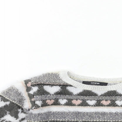 George Girls Green Striped Knit Pullover Jumper Size 2-3 Years