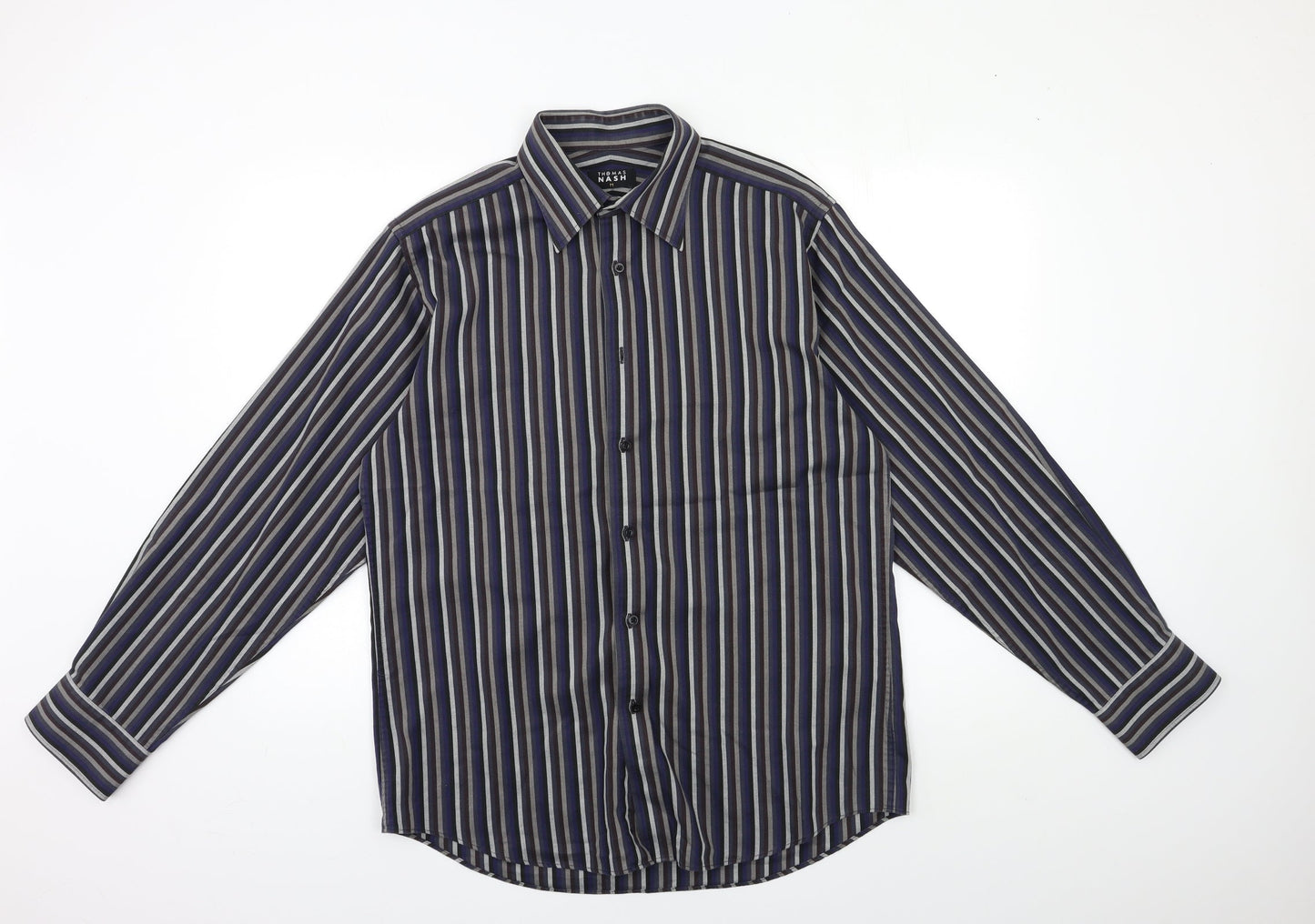 Thomas Nash Mens Blue Striped   Button-Up Size M