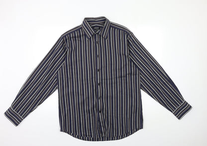 Thomas Nash Mens Blue Striped   Button-Up Size M