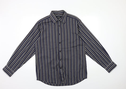 Thomas Nash Mens Blue Striped   Button-Up Size M