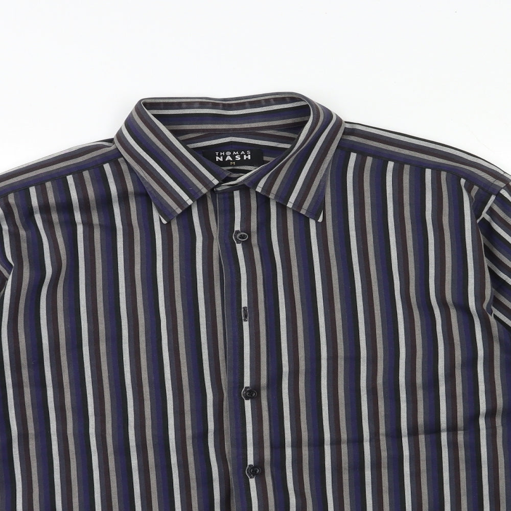 Thomas Nash Mens Blue Striped   Button-Up Size M