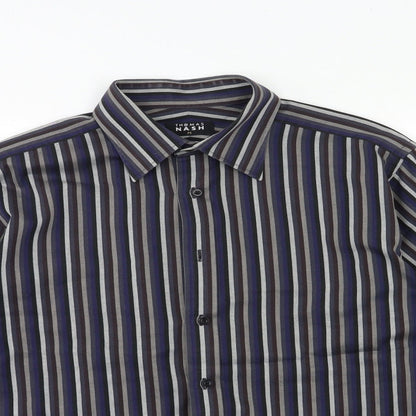 Thomas Nash Mens Blue Striped   Button-Up Size M