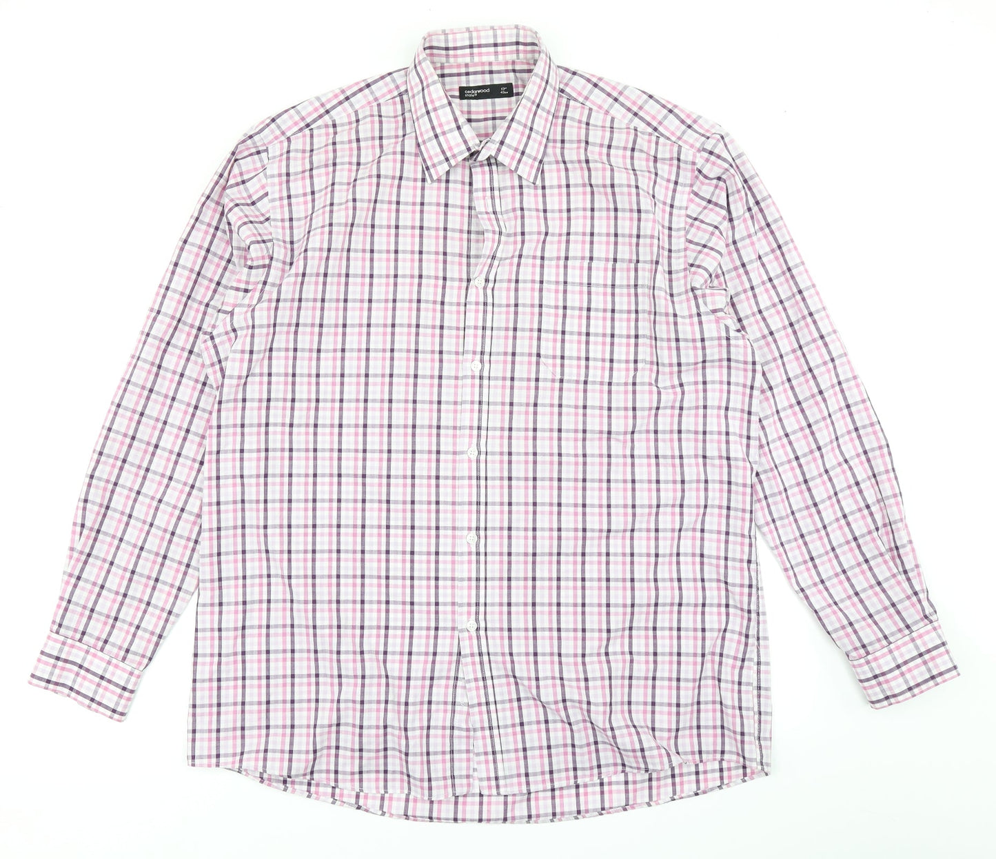 Mens UK Size 17 Cedar Wood State Pink  Button-Up Long Sleeve Casual Shirt
