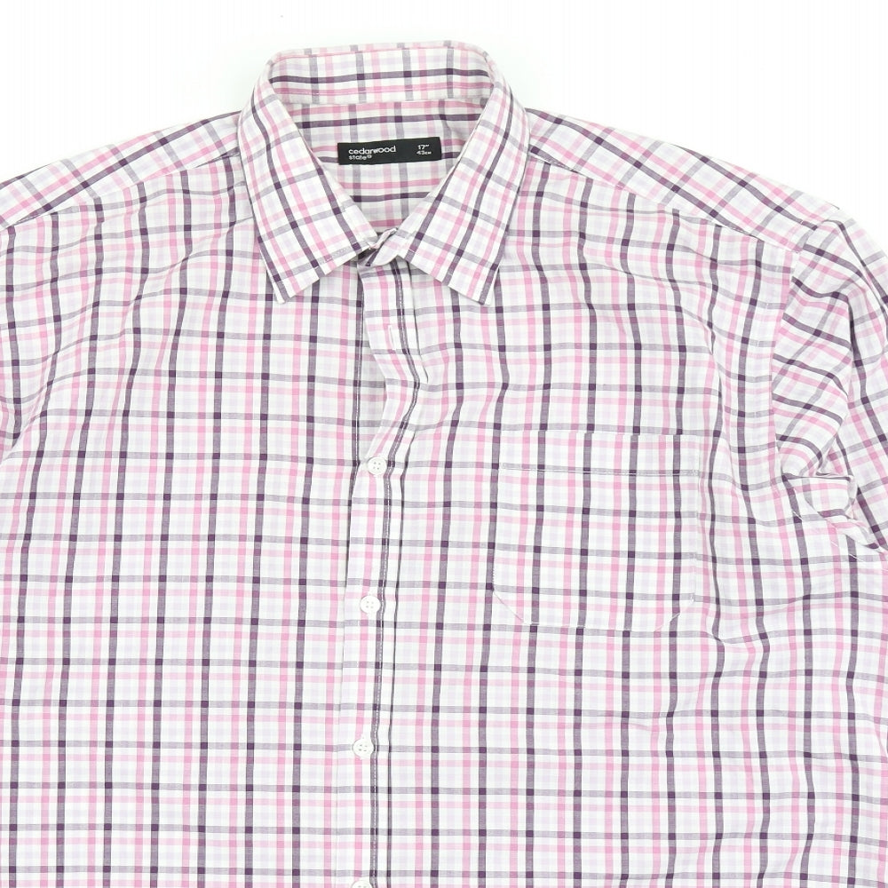 Mens UK Size 17 Cedar Wood State Pink  Button-Up Long Sleeve Casual Shirt