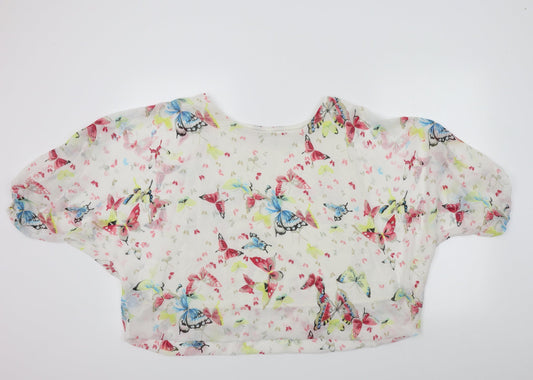 CAMEO ROSE Womens White Geometric  Basic Blouse Size 12  - butteflies