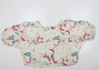 CAMEO ROSE Womens White Geometric  Basic Blouse Size 12  - butteflies