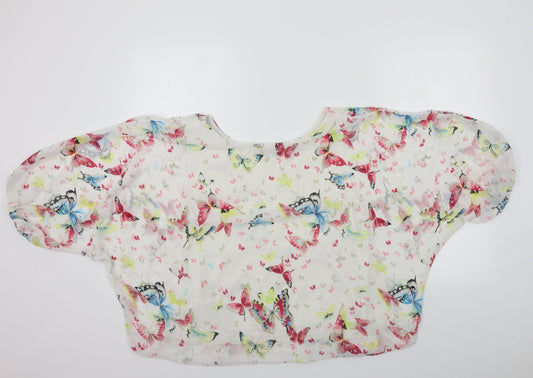 CAMEO ROSE Womens White Geometric  Basic Blouse Size 12  - butteflies