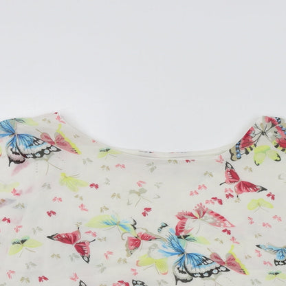 CAMEO ROSE Womens White Geometric  Basic Blouse Size 12  - butteflies