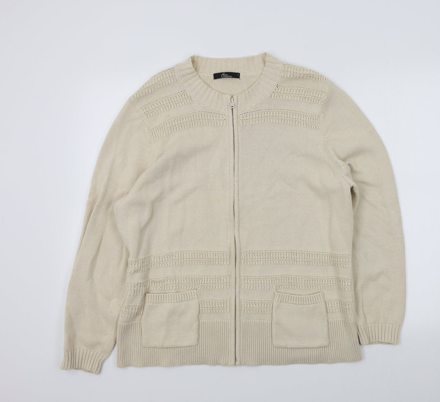 Womens UK Size L BM Beige Cardigan Jumper