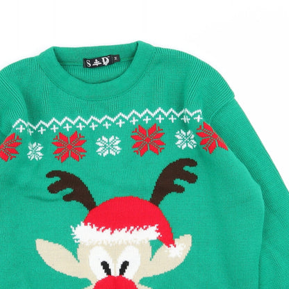 S&D Mens Green Geometric  Pullover Jumper Size M  - christmas jumper