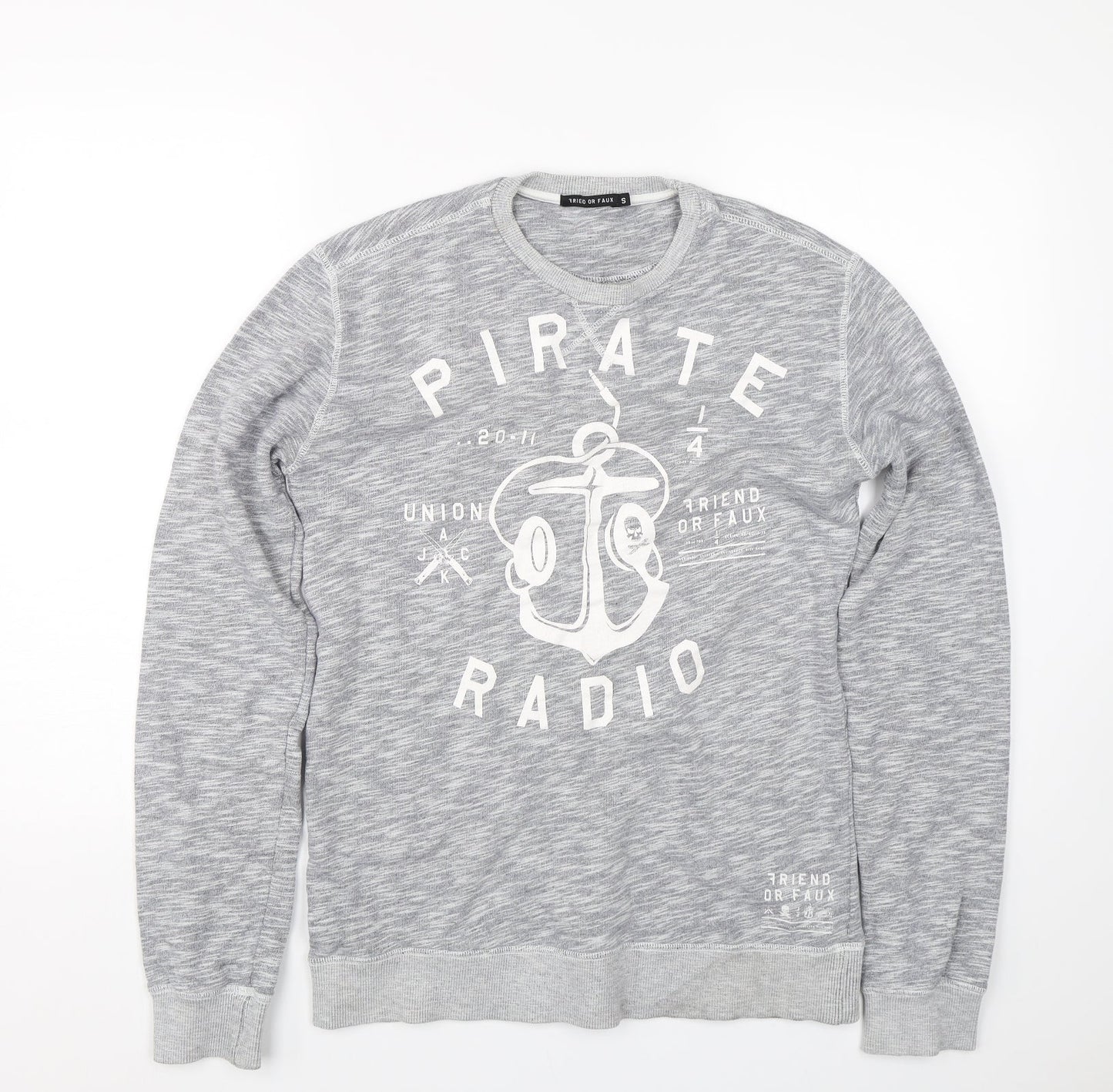 Friend or Faux Mens Grey   Pullover Sweatshirt Size S