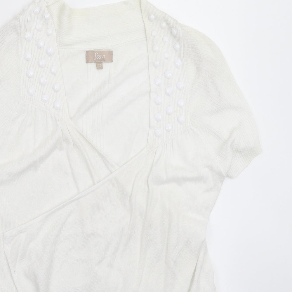 Womens UK Size 12 Soon White Cardigan Jumper