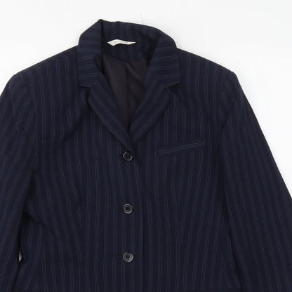 George Womens Blue Striped  Jacket Blazer Size 12