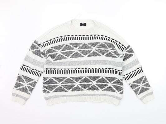F&F Womens White Geometric  Pullover Jumper Size 14