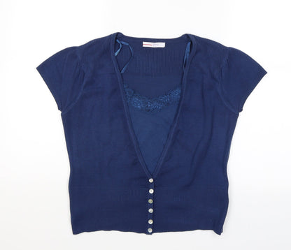 Womens UK Size 14 Papaya Blue Cardigan Jumper
