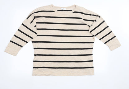 Womens Beige Striped  Pullover Sweatshirt Size L