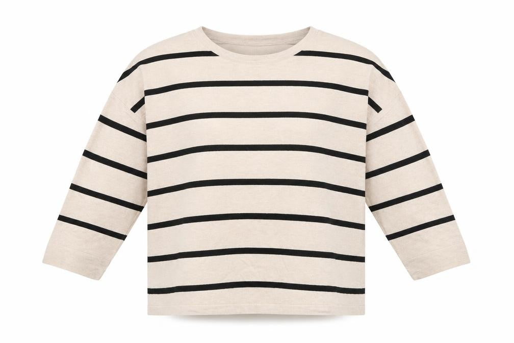Womens Beige Striped  Pullover Sweatshirt Size L