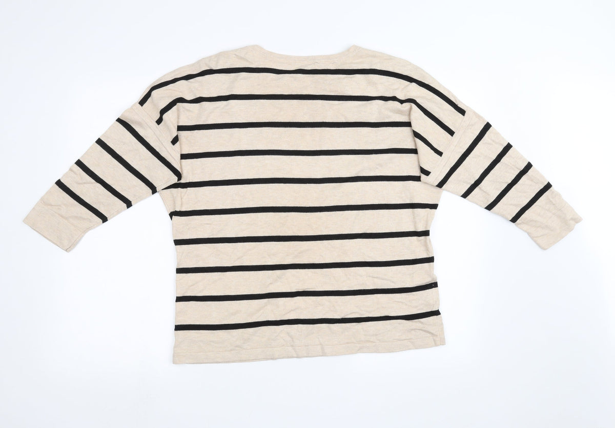 Womens Beige Striped  Pullover Sweatshirt Size L