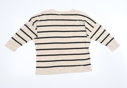 Womens Beige Striped  Pullover Sweatshirt Size L