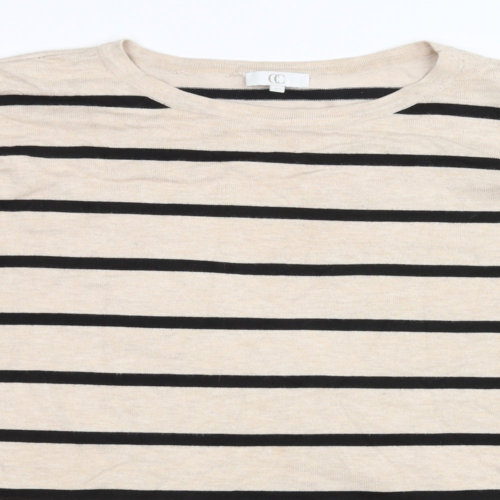 Womens Beige Striped  Pullover Sweatshirt Size L