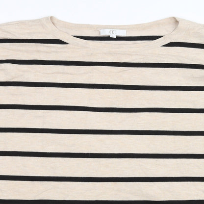 Womens Beige Striped  Pullover Sweatshirt Size L