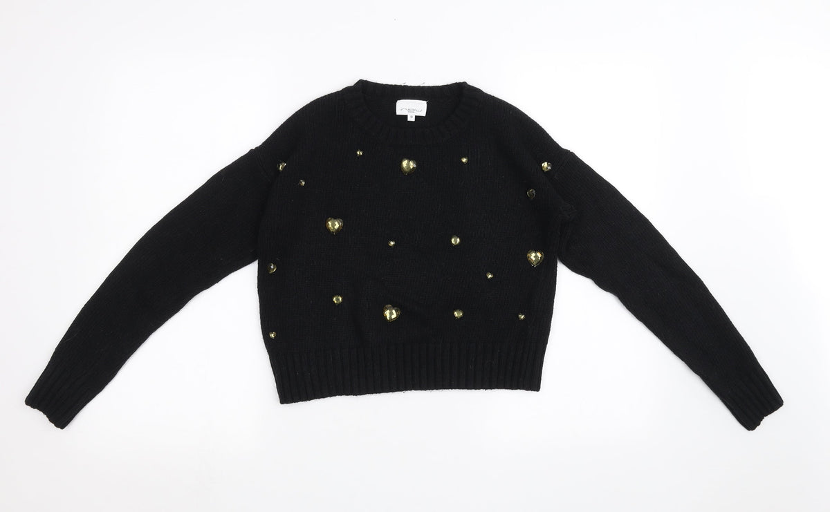 New Look Womens Black  Knit Pullover Sweatshirt Size 10