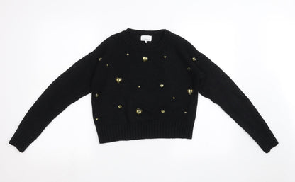 New Look Womens Black  Knit Pullover Sweatshirt Size 10