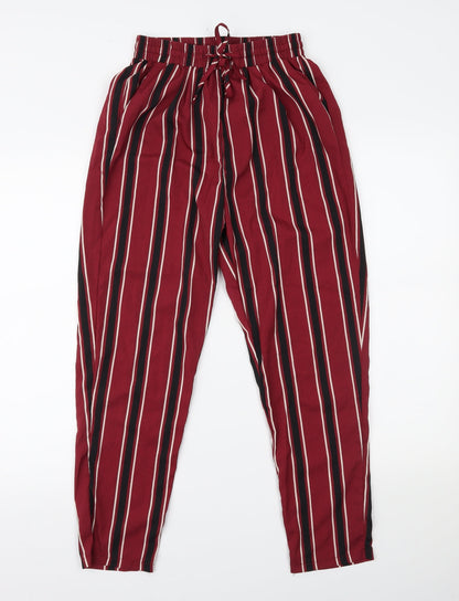 PRETTYLITTLETHING Womens Red Striped  Trousers  Size 6 L23.5 in