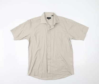 Mens UK Size 16 Burton Beige  Button-Up Short Sleeve Casual Shirt