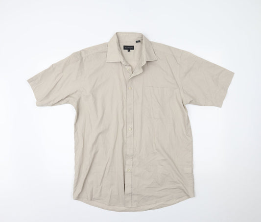Mens UK Size 16 Burton Beige  Button-Up Short Sleeve Casual Shirt