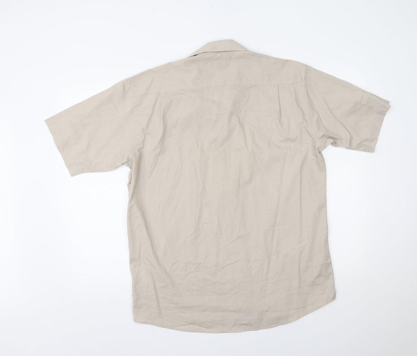 Mens UK Size 16 Burton Beige  Button-Up Short Sleeve Casual Shirt