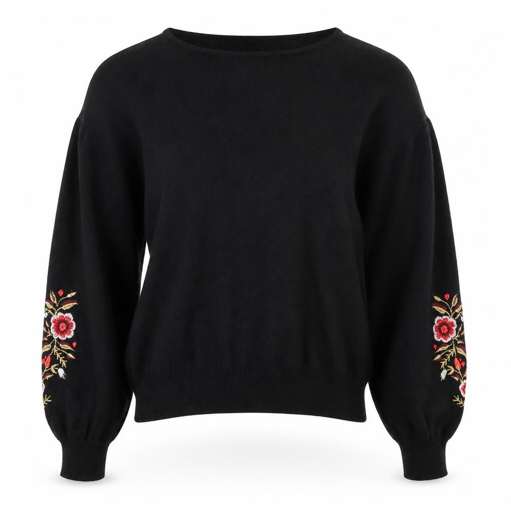 E hyphen world gallery Womens Black Floral  Pullover Jumper One Size