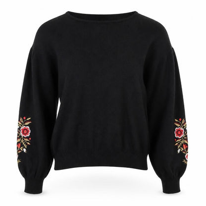 E hyphen world gallery Womens Black Floral  Pullover Jumper One Size