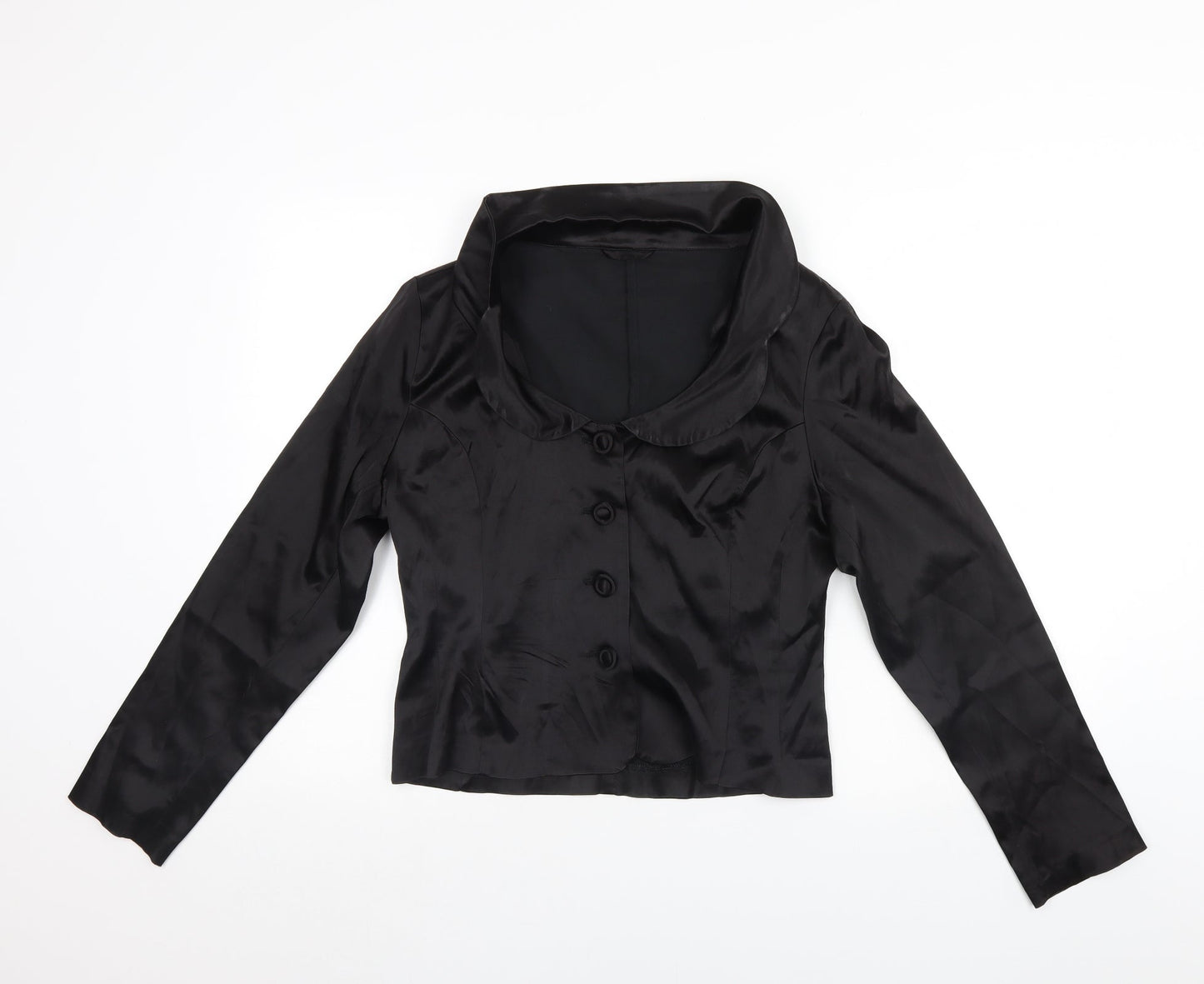 Womens UK Size 14 Preworn Black Basic Button-Up