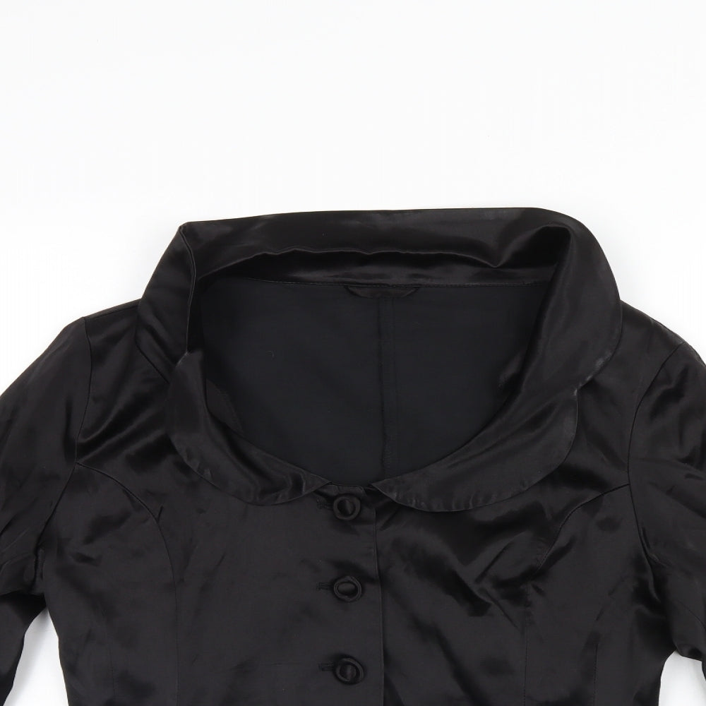 Womens UK Size 14 Preworn Black Basic Button-Up